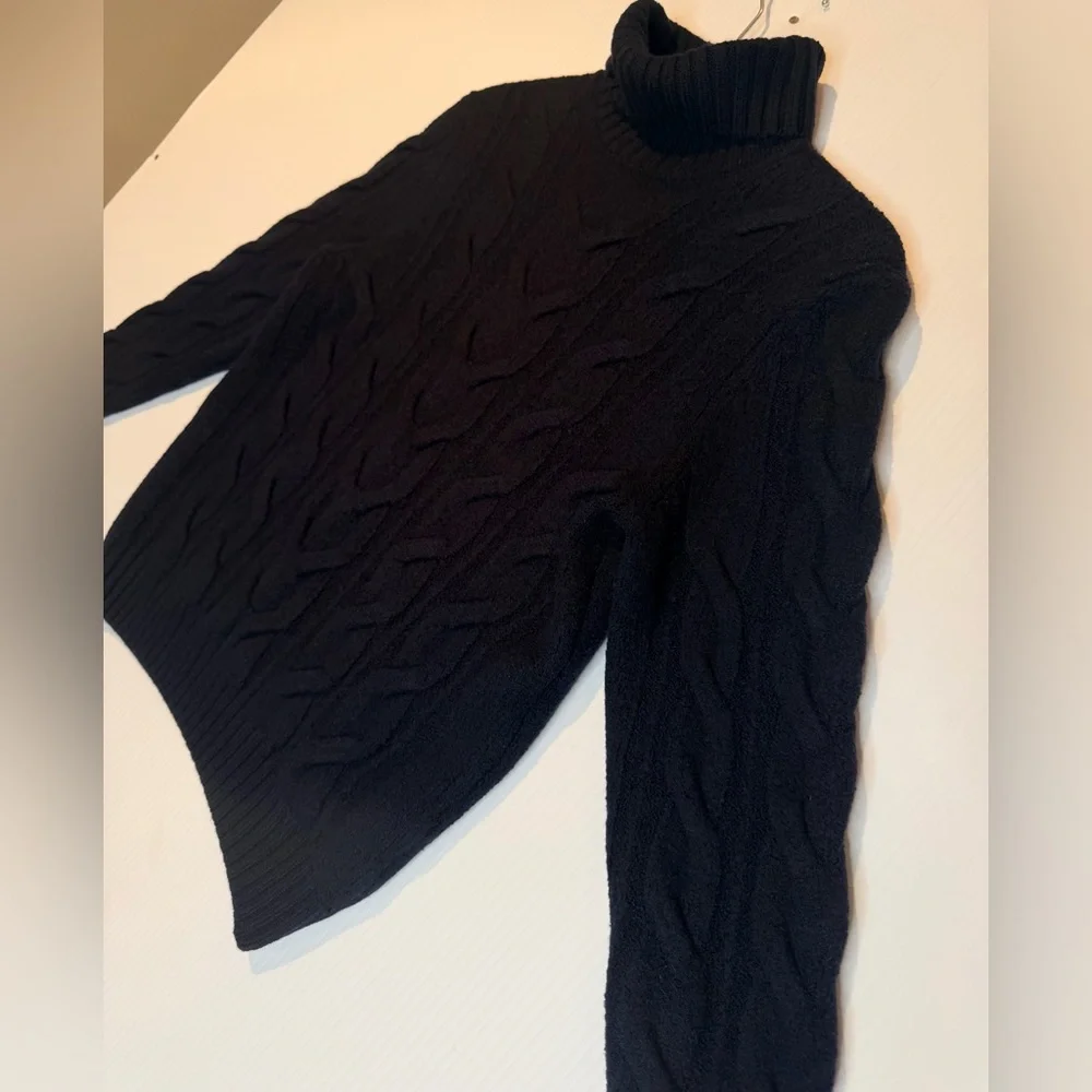 Falconeri Navy Blue Cable Knit Wool Turtleneck Sweater XL (Fits S/XS)